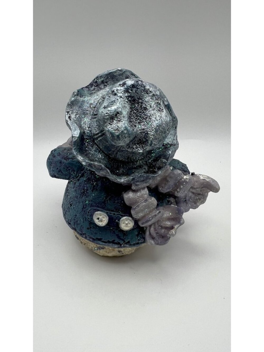 Snowman Figurine In Blue Glittery Coat & Hat - Picture 3 of 4